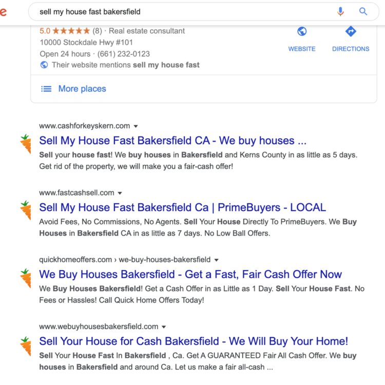 Carrot real estate website Organic Rankings