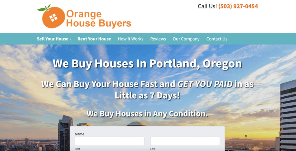 real estate investor website example in Portland Oregon