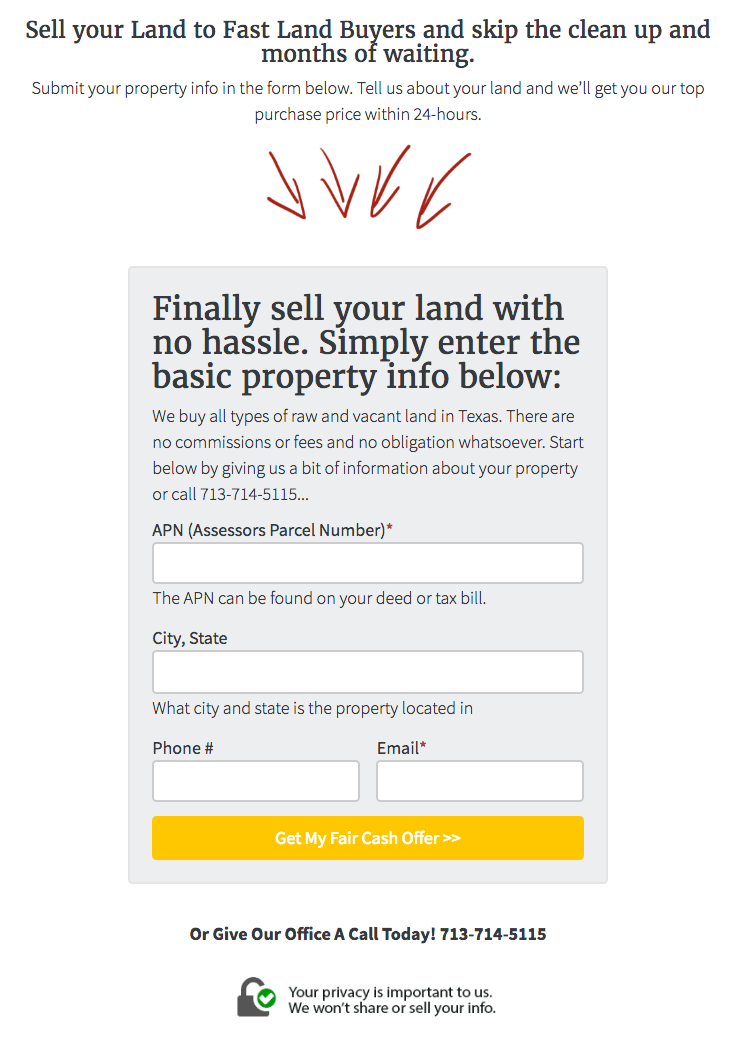 Land Seller Website APN Lead Form