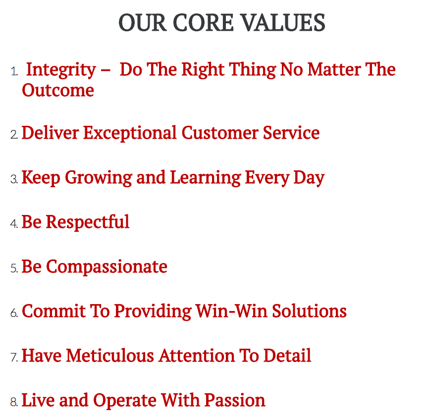 Rockwell Homes LLC Core Values