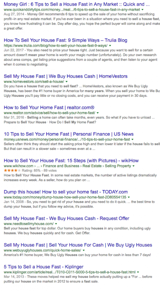 real estate copywriting organic results on google