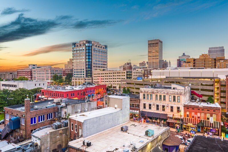 Different buildings in downtown Memphis. 