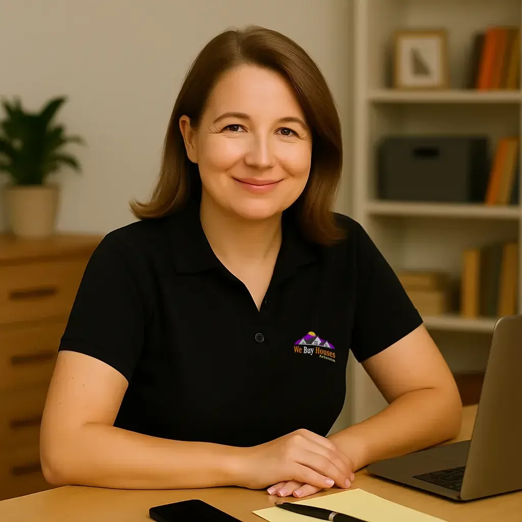 We Buy Houses Arizona representative at desk, helping Phoenix homeowners with their cash offer process.