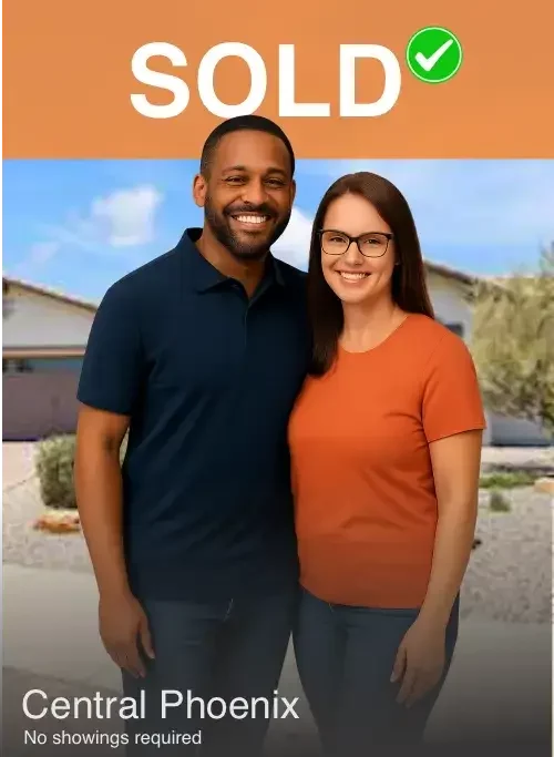 Smiling Central Phoenix couple after selling their home fast for cash with no showings required.