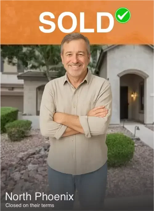 Smiling North Phoenix homeowner after selling his house fast for cash on his terms.