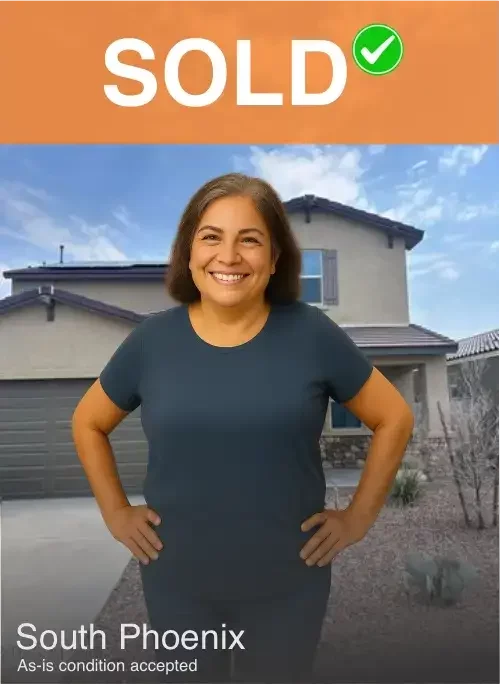 Smiling South Phoenix homeowner after selling her house fast for cash in as-is condition.