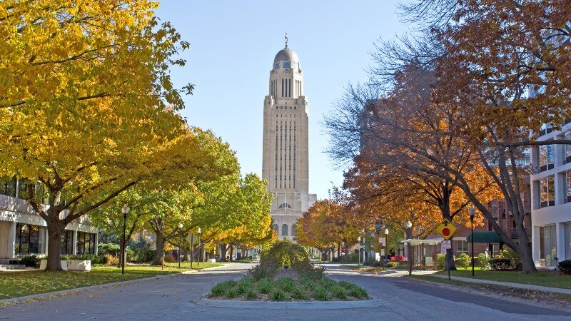 Lincoln’s city center in Nebraska. 