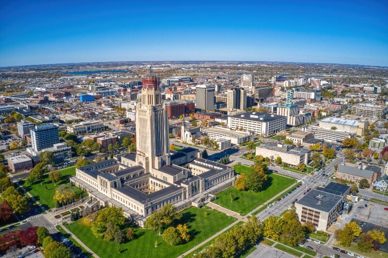 A skyline of Lincoln, Nebraska. 