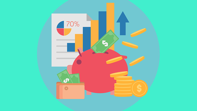 An illustration of a savings chart and a piggy bank with coins and dollars.