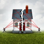 graphic of a divorcing couple splitting their property