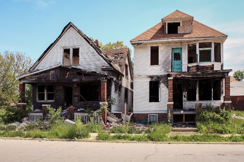 A house badly damaged by fire.