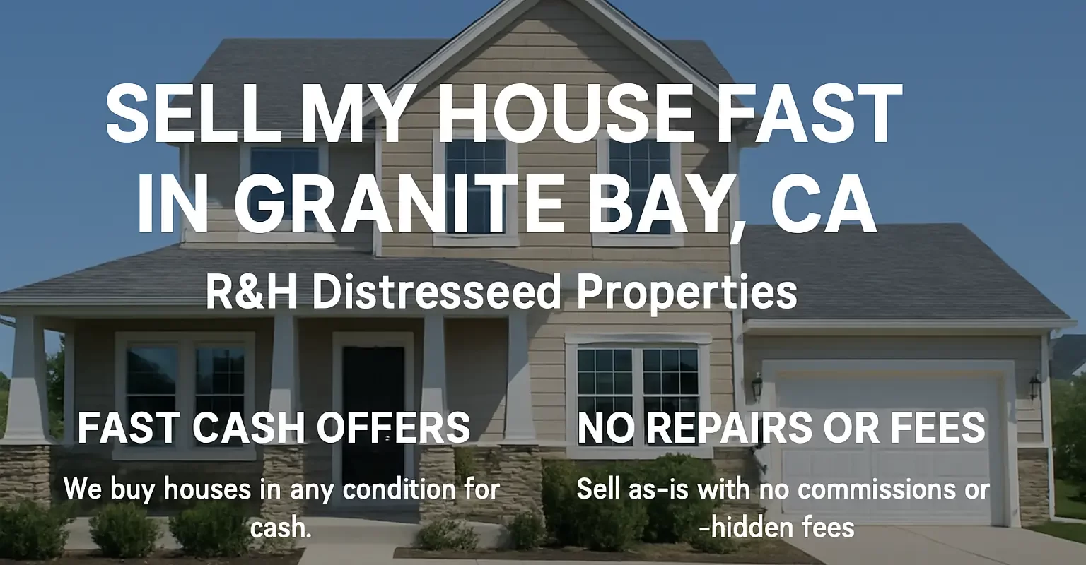 Front view of a modern California home representing sell my house fast in Granite Bay CA with R&H Distressed Properties, local cash home buyers offering fast cash offers and no repairs needed.