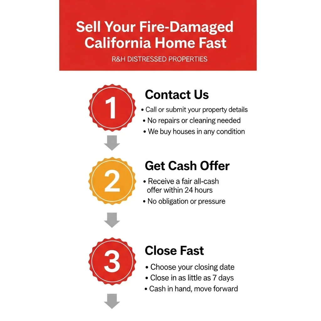 3 steps to sell your fire-damaged California home for cash to R&H Distressed Properties
