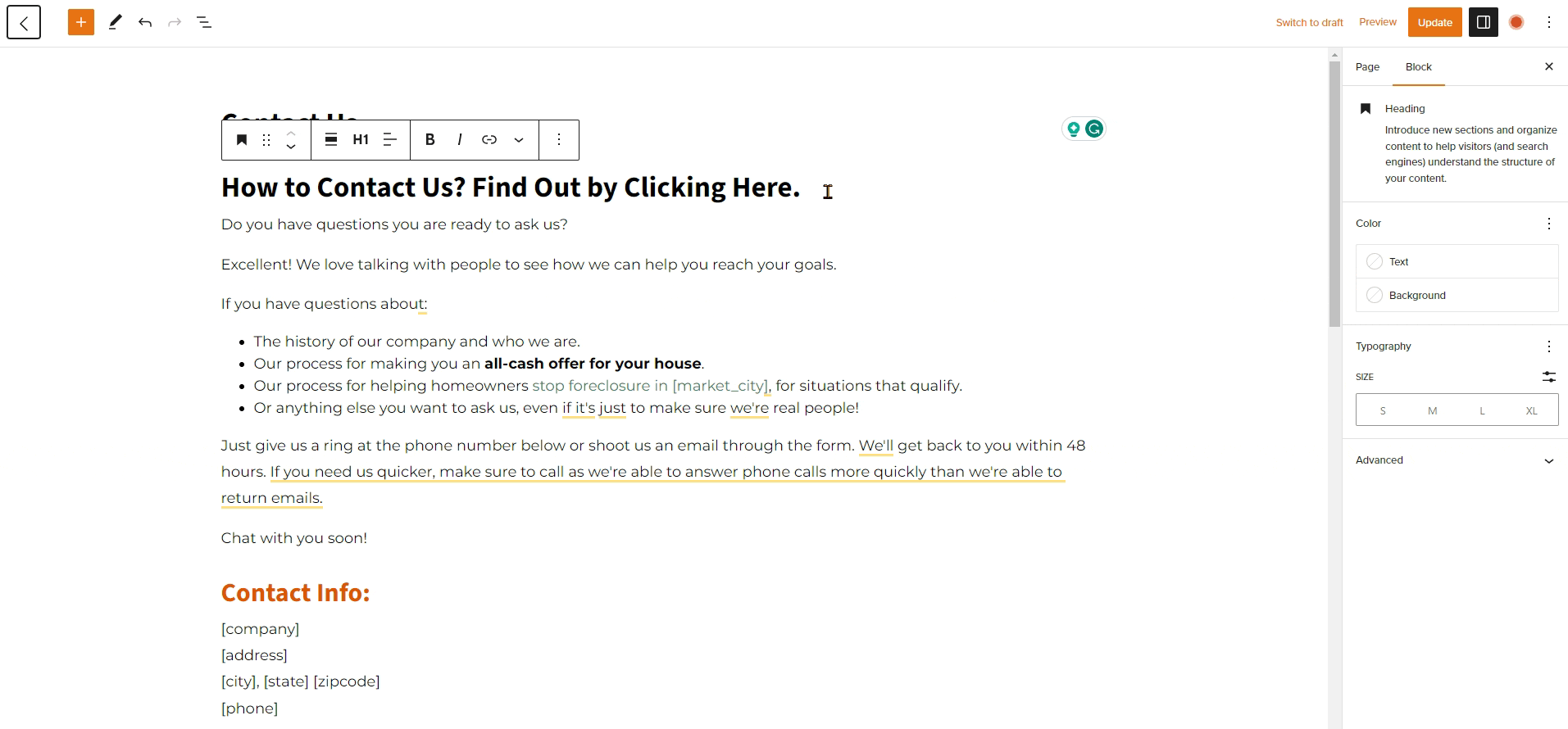 GIF and how to set up an anchor link on a Carrot website 