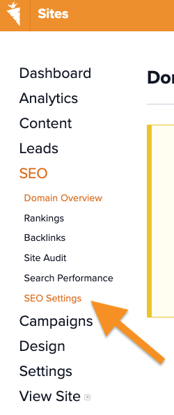 Screenshot showing where to find the SEO settings in your Carrot dashboard. 