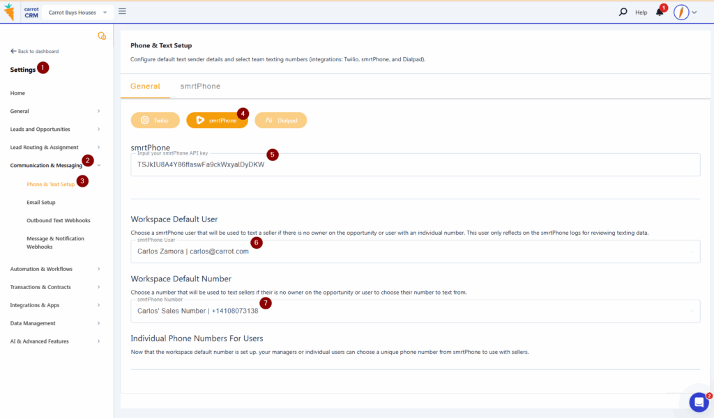 Carrot CRM - Workspace Texting w/ smrtPhone | Carrot Help Center