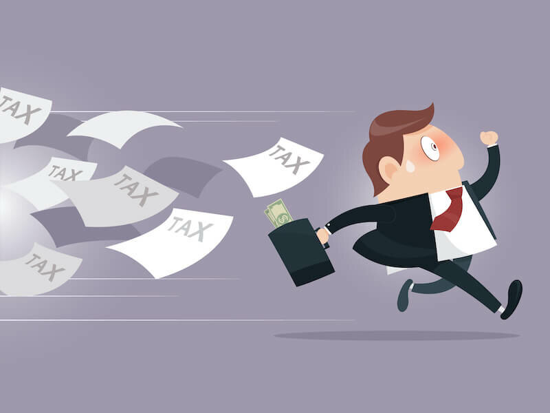 man running away from tax