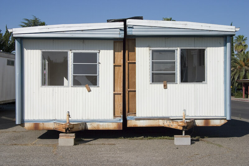 a split in half mobile home in Houston Texas for sale as-is