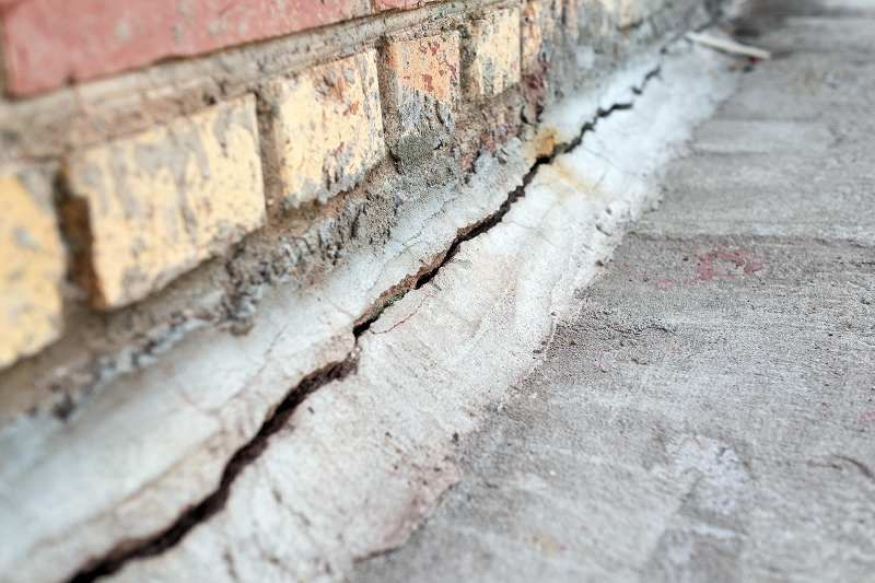 Photo of a crack in the poured concrete of a house's foundations