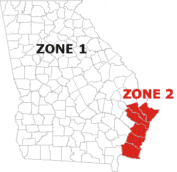 Georgia Mobile Home County Wind Zone 2 Map