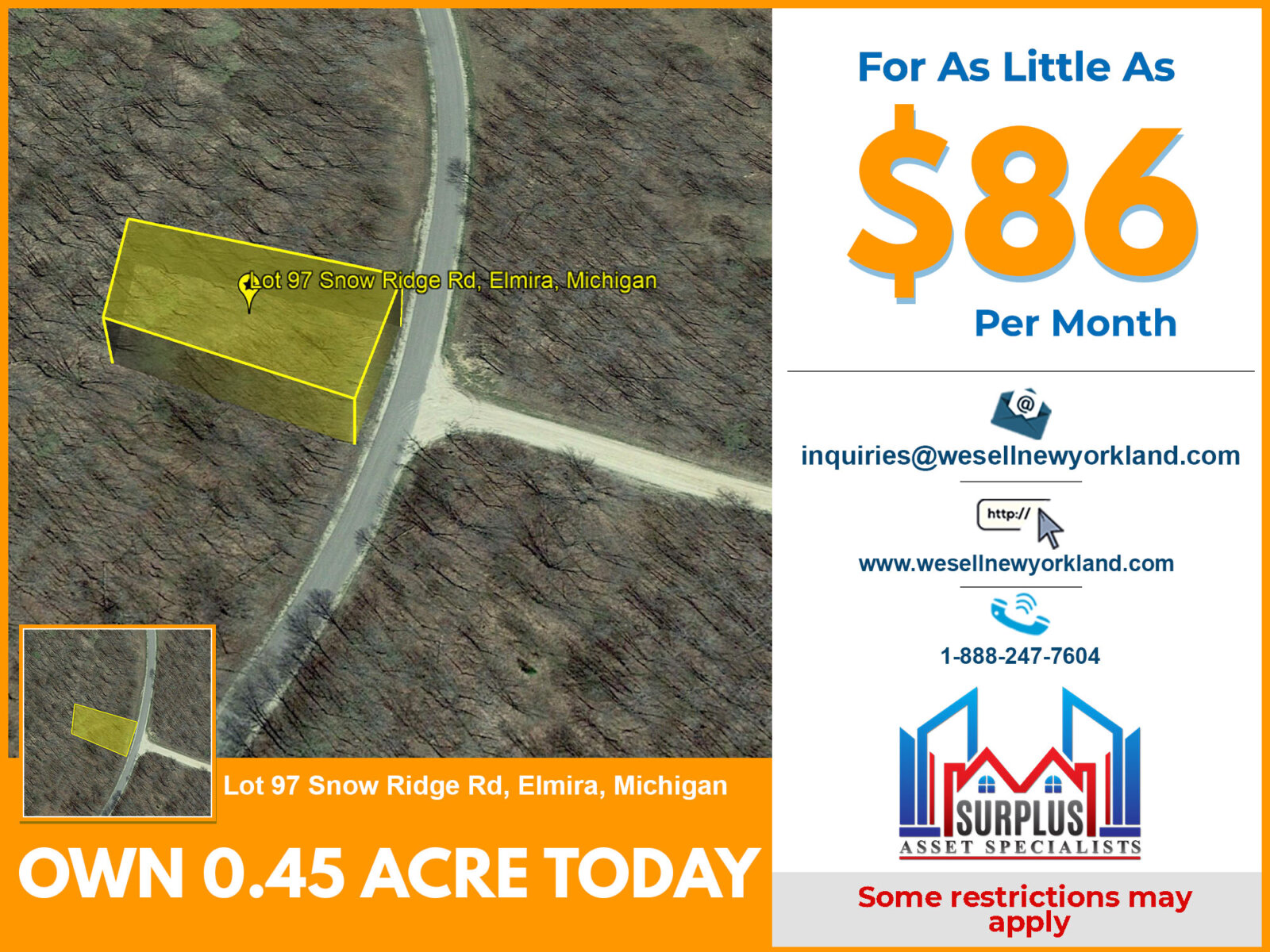 Lot 97 Snowridge Trail. Elmira, MI Michigan Land For Sale By Owner