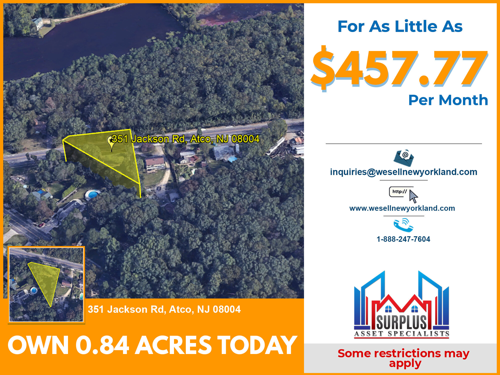 351 Jackson Rd. Atco, NJ Land For Sale