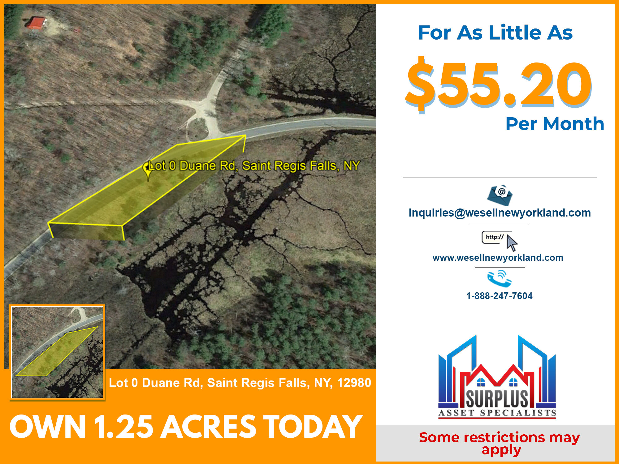 Lot 0 Duane Rd, Saint Regis Falls, New York Land For Sale