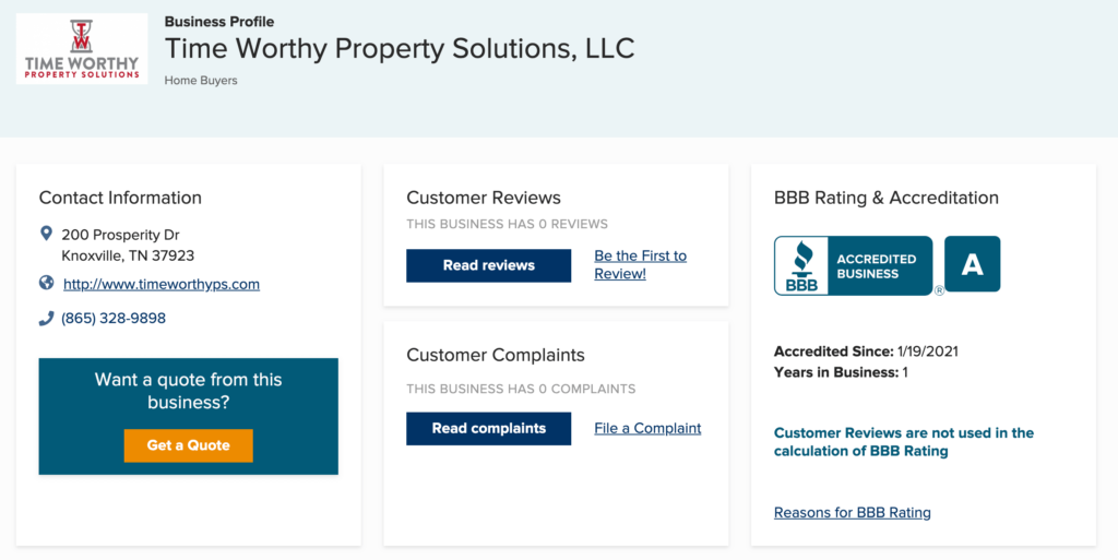 Time Worthy Property Solutions BBB profile
