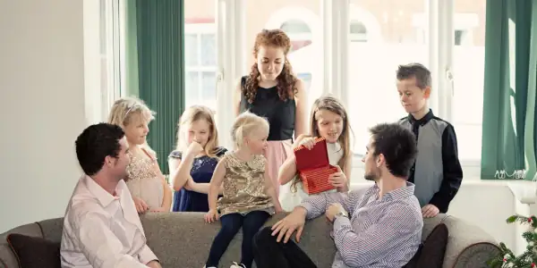 family in living room