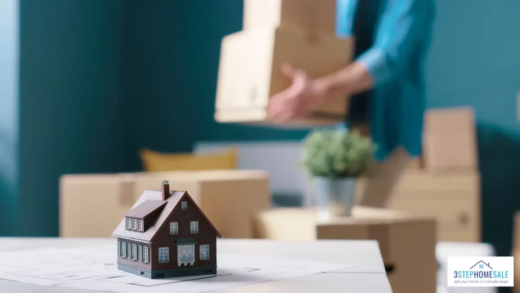 plastic house on blue print 