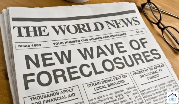 news paper with a headline about foreclosure