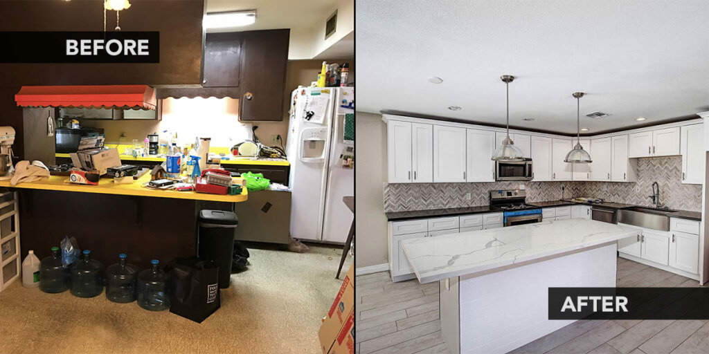 buying houses before and after shot. cash home buyers in texas