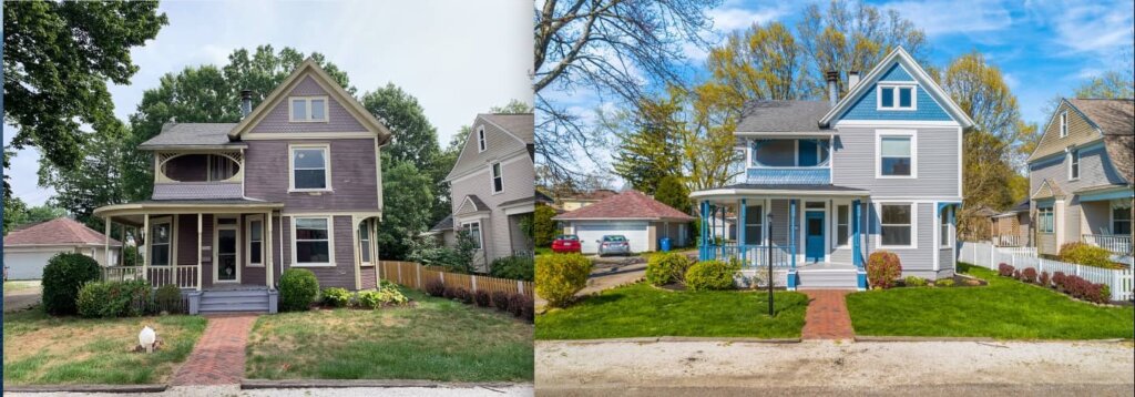 Before and after exterior photo of house listed with Chris Jones from key Realty north Columbus