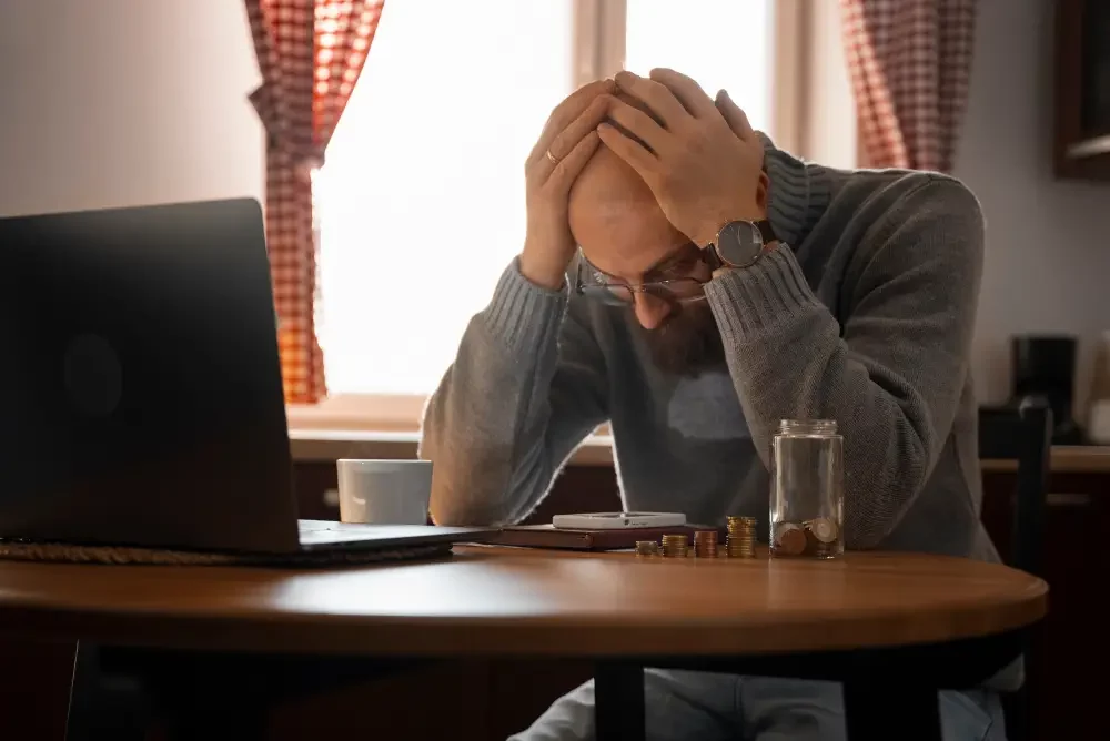 Stressed bald man