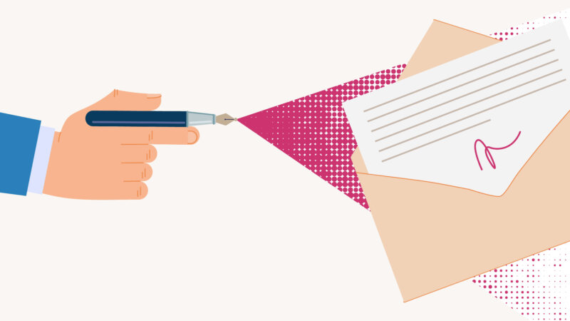 Hand writing on a letter