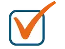 blue and orange checkmark with white background