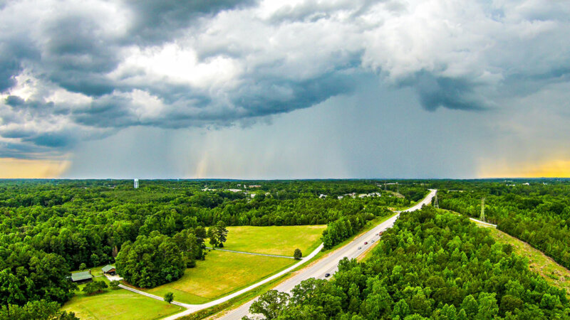 thunderstrom forming clouds and beautiful country landscape in york south carolina