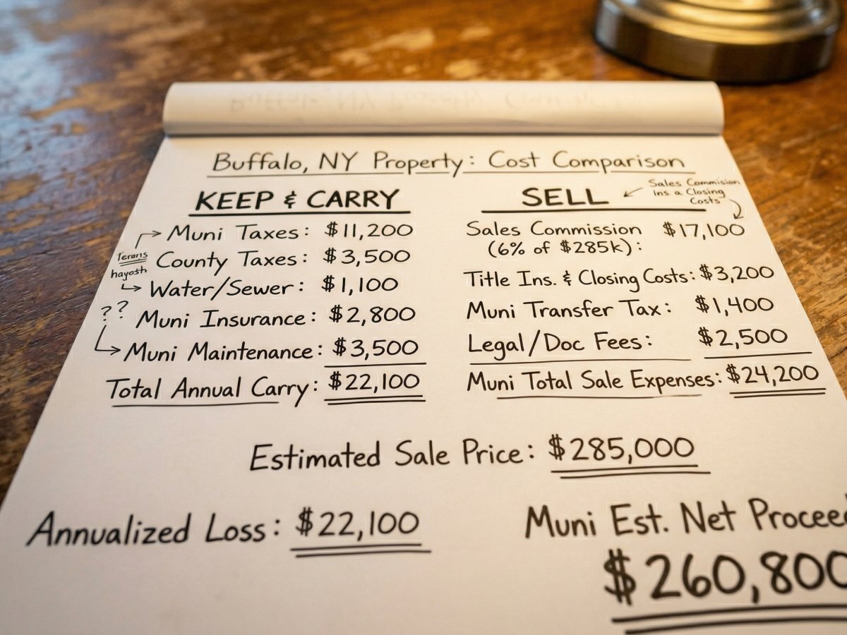 Calculator and insurance documents showing cost analysis — WNY homeowner comparing insurance costs to home value