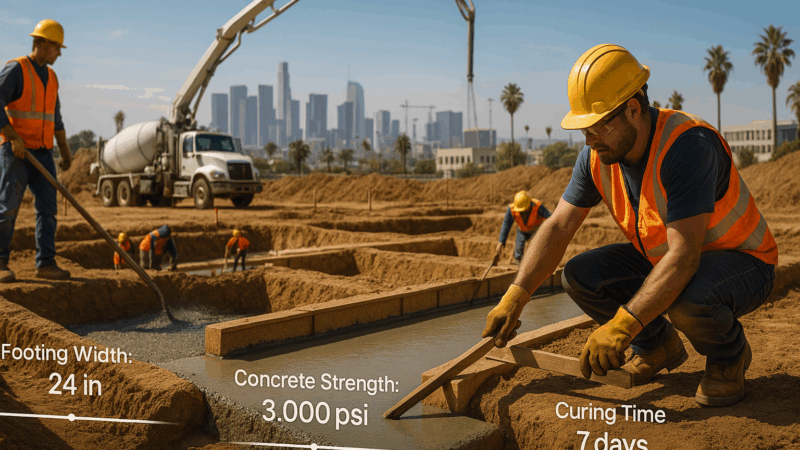 Installing concrete footings for LA home foundation