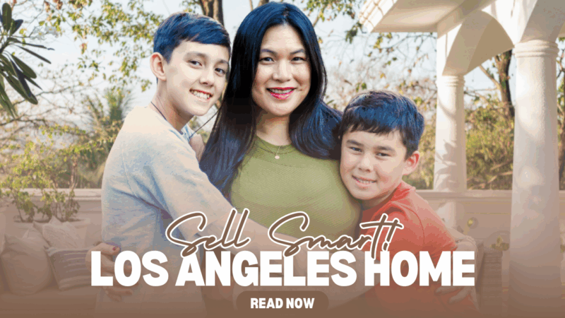 Thumbnail showing Tricia Watts standing with her two sons on a balcony overlooking Los Angeles, overlaid with the words “Sell Smart, Los Angeles Homes, Read Now.