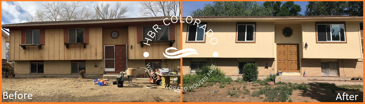 This is a before and after photo of a house flipping project from HBR Colorado a subsidiary of Tactical Investing Inc. in Fountain, Colorado on Treasure Trail Circle.  Completed by Brian Rudderow in 2017 - 2018