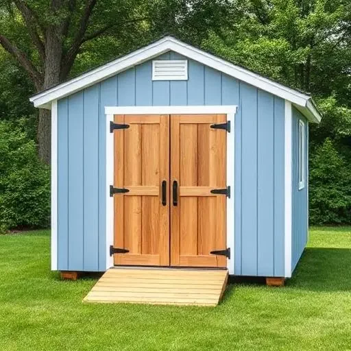 Wood storage shed with ramp